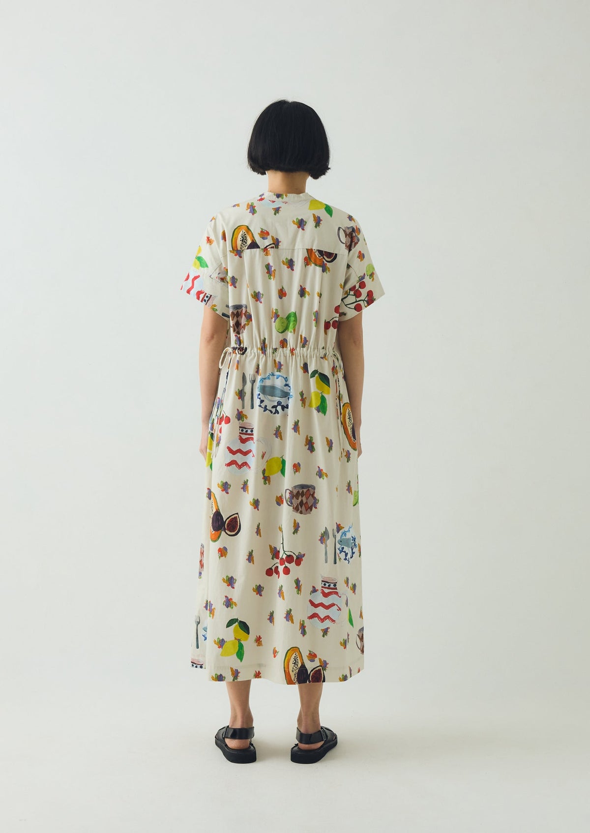 Table Setting Print Cotton Dress | Ecru Multi
