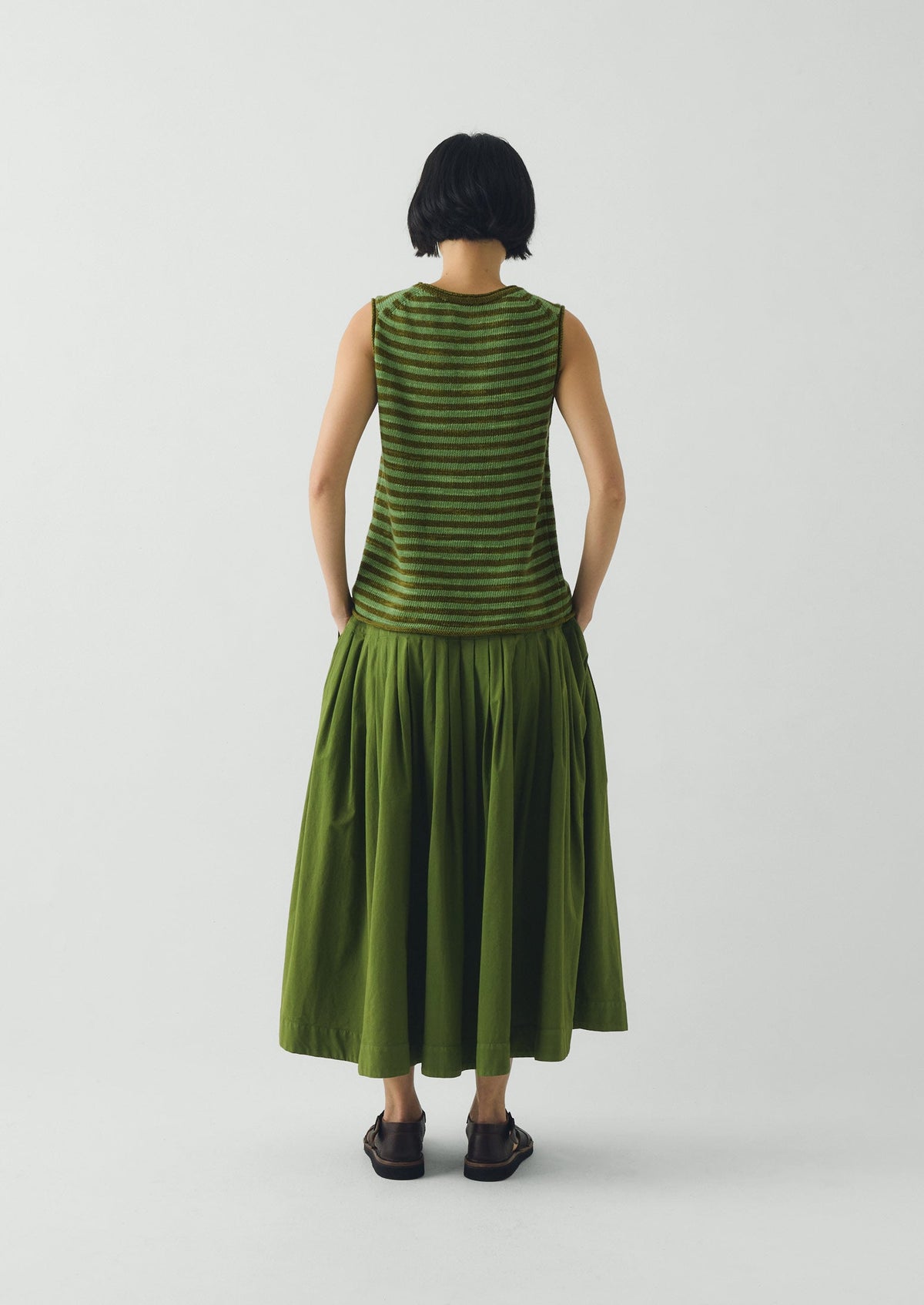 Pleated Raised Stripe Cotton Skirt | Cedar Green