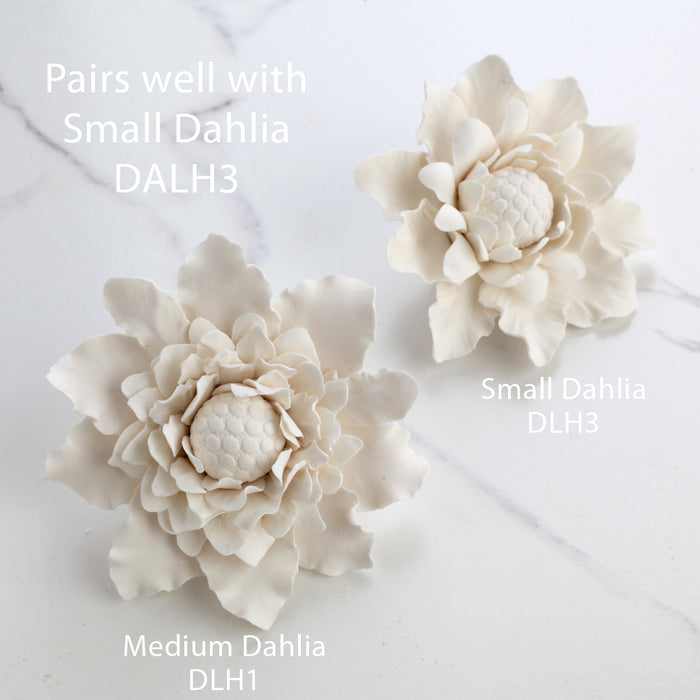 Sugar flower Dahlia handmade from gumpaste, perfect as cake toppers when decorating your own cakes. Fits on fondant and buttercream cakes. Caljava cake decorations and bakerys supply.