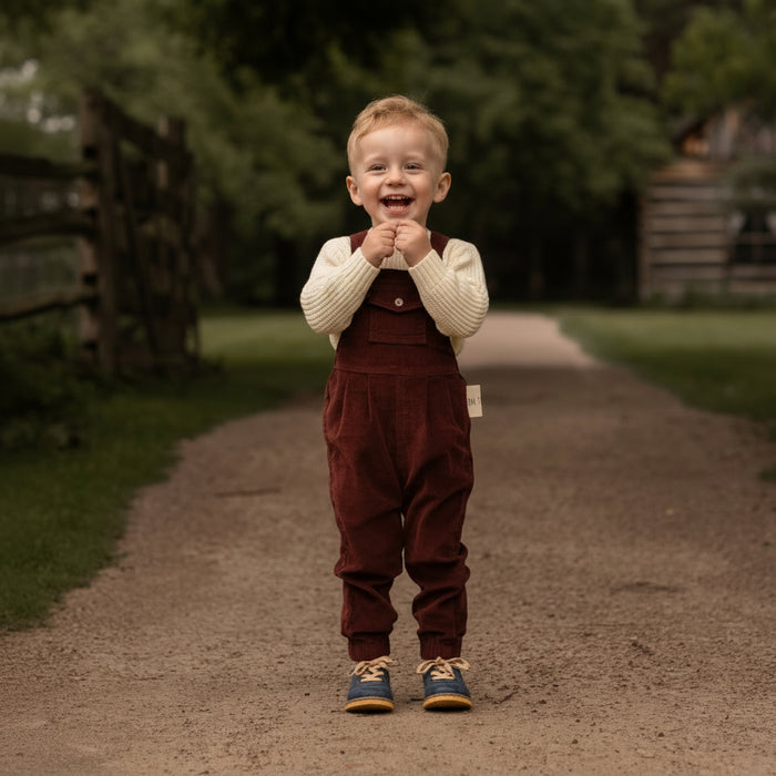 one piece corduroy front pocket overalls - brick