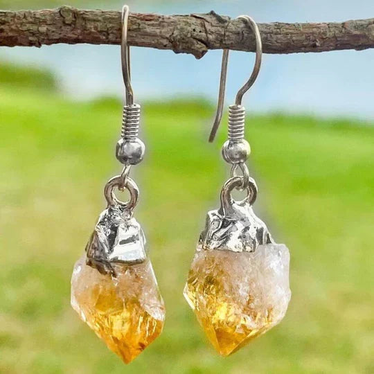 Raw Citrine Silver Earrings