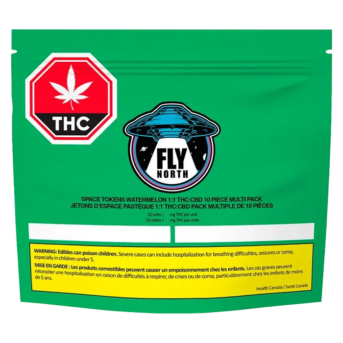 FLY NORTH 10 pack Space Tokens Watermelon 1:1 THC:CBD Gummies Edibles