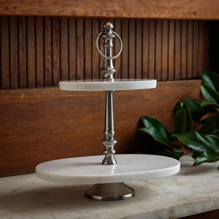 White Marble Oblong Two-Tier Server