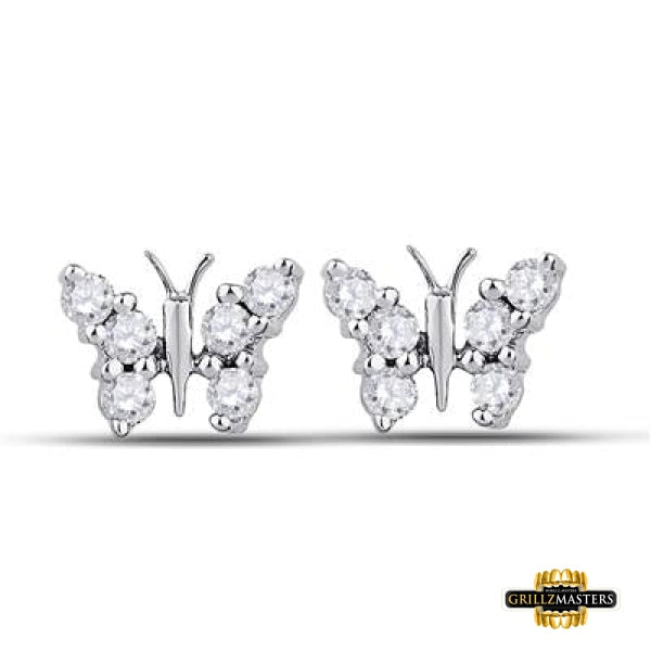 10K White Gold Diamond Butterfly Earrings 1/5 Cttw