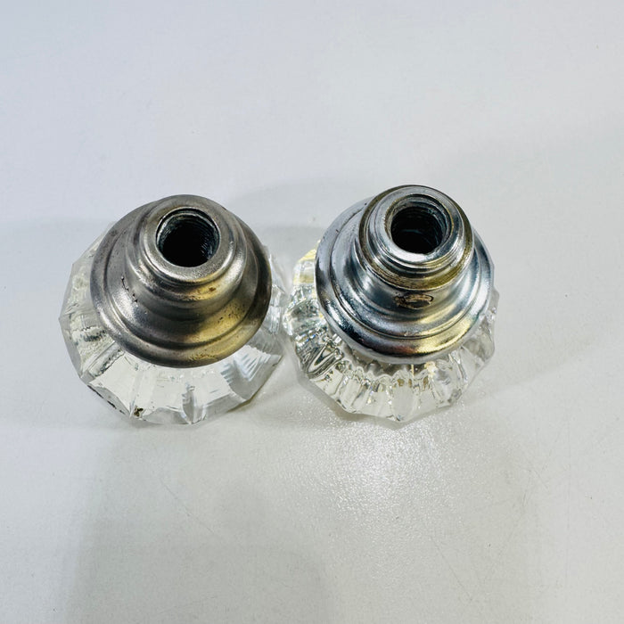 12 Point Clear Glass Door Knobs Pair 1920s to 1940s