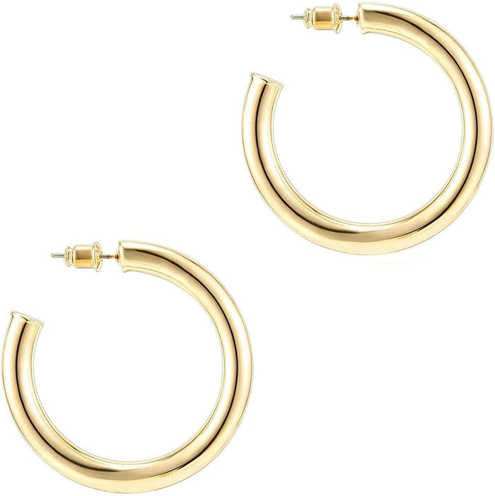 14K Gold Colored Lightweight Chunky Open Hoops - Decotree.co Online Shop