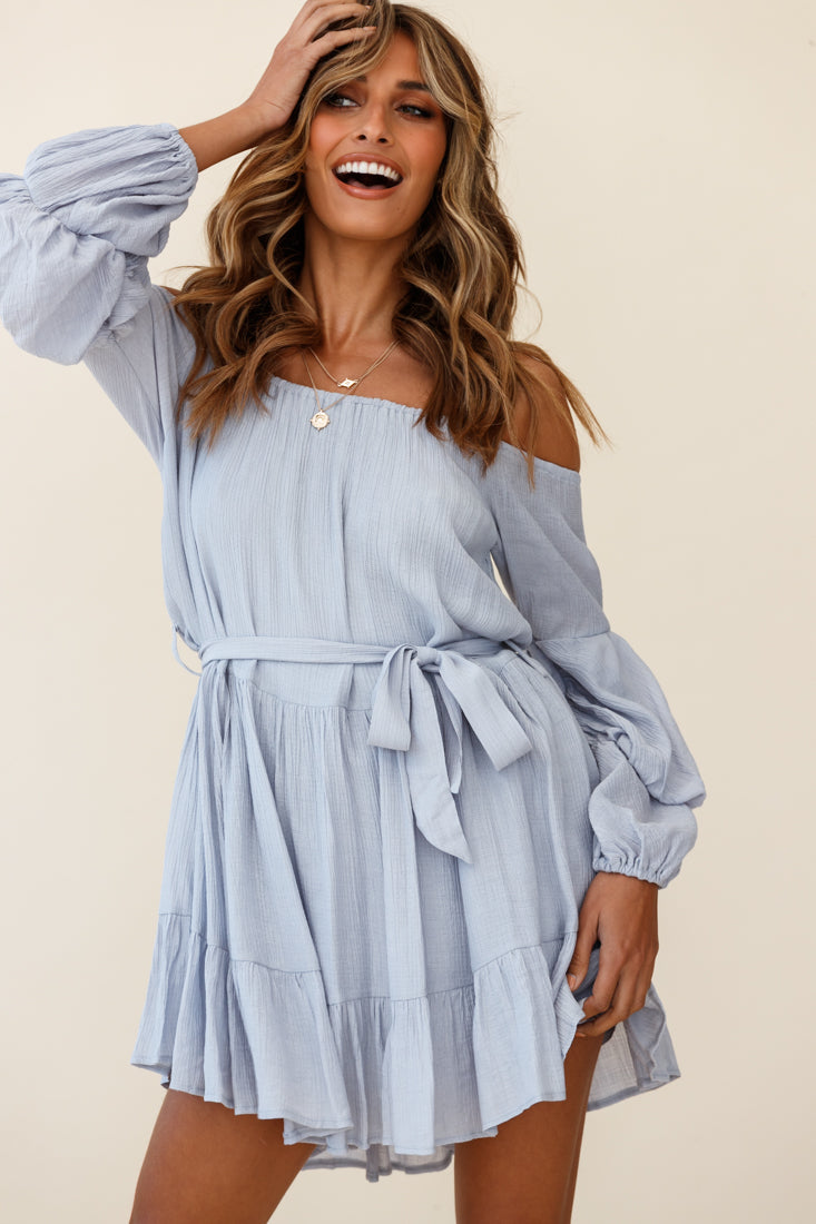 Frida Off-Shoulder Waist Tie Dress Grey