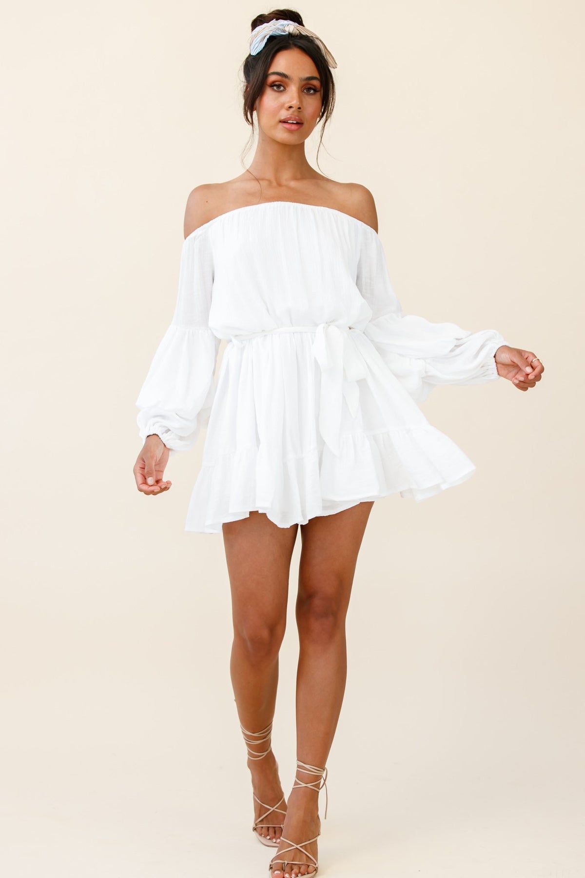 Frida Off-Shoulder Waist Tie Dress White