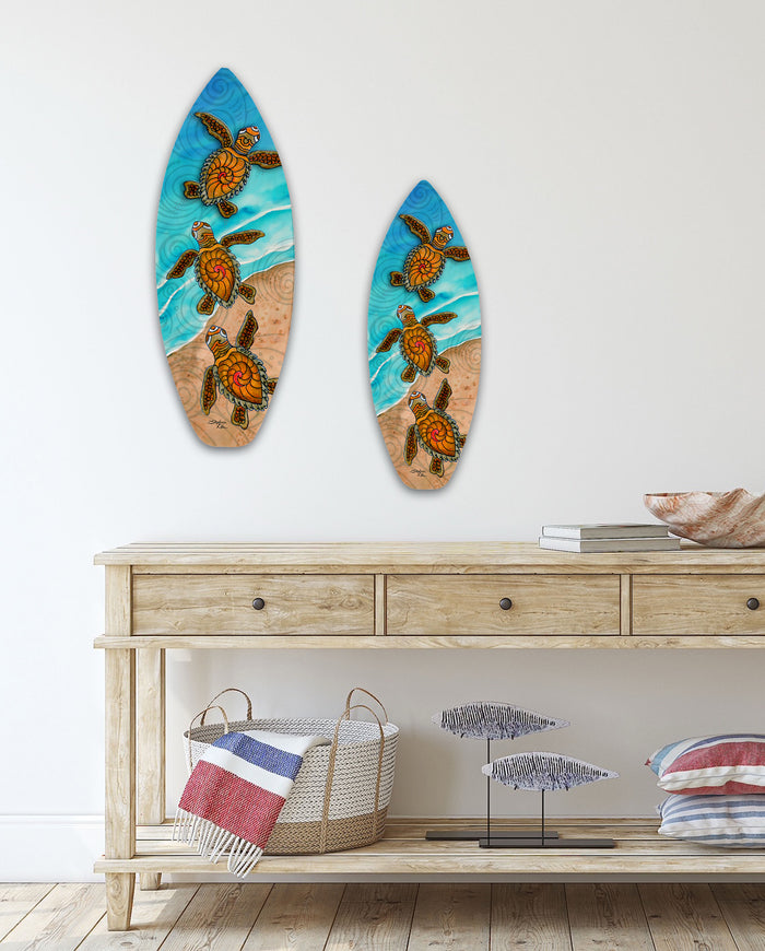 3 Baby Turtles Surfboard Wall Art
