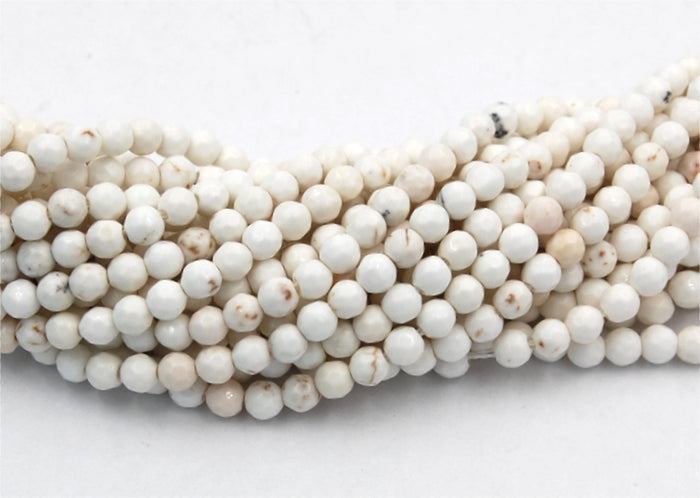 4mm Golden Matrix Creamy White Magnesite Faceted Round Beads -15.5 inch strand