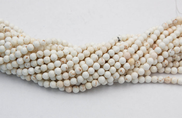 4mm Golden Matrix Creamy White Magnesite Faceted Round Beads -15.5 inch strand