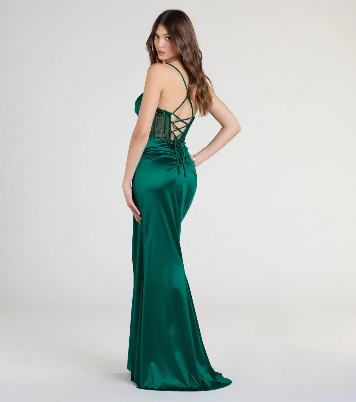 Gabbie Lace-Up Rhinestone Corset Formal Dress
