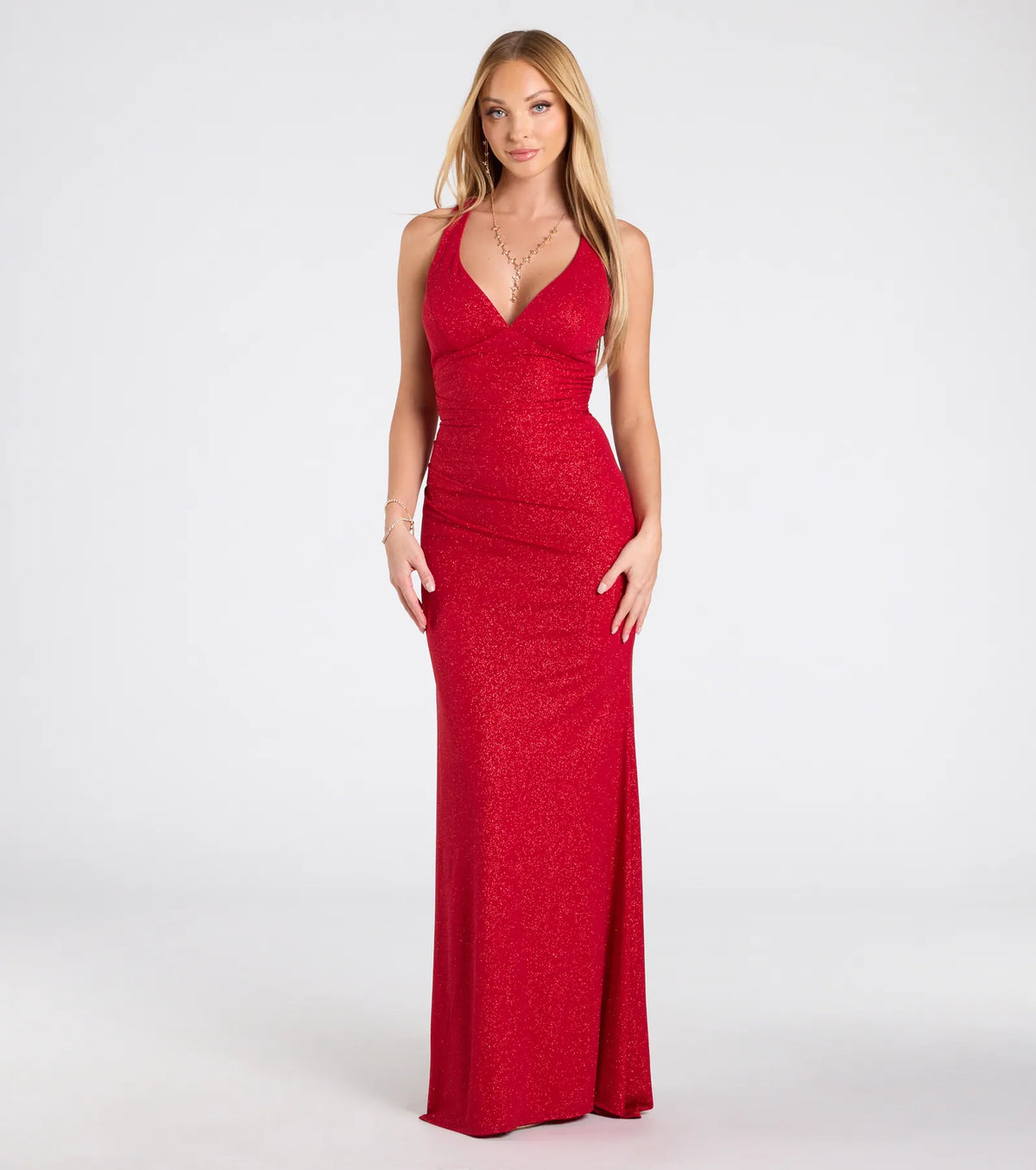 Ayla Lace-Up Slit Mermaid Glitter Formal Dress