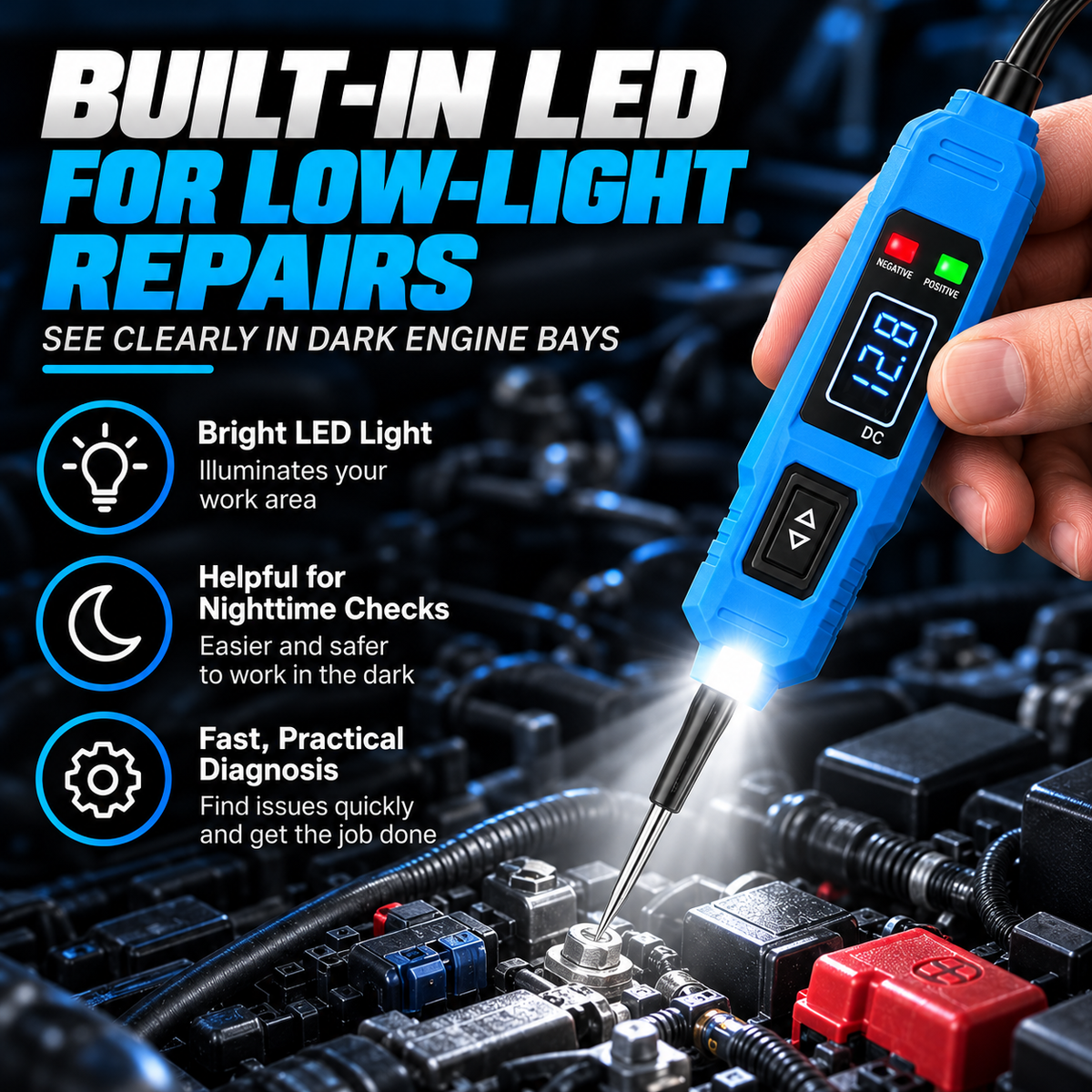 6V–24V Automotive Circuit Tester – Digital Voltage Probe with Short Circuit Detection, Polarity & Continuity Testing