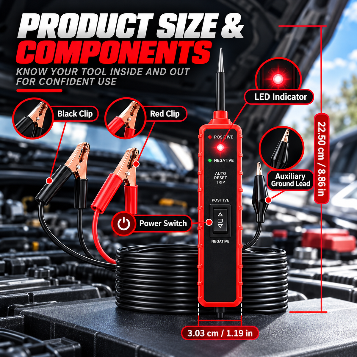 6V–24V Automotive Circuit Tester – Digital Voltage Probe with Short Circuit Detection, Polarity & Continuity Testing