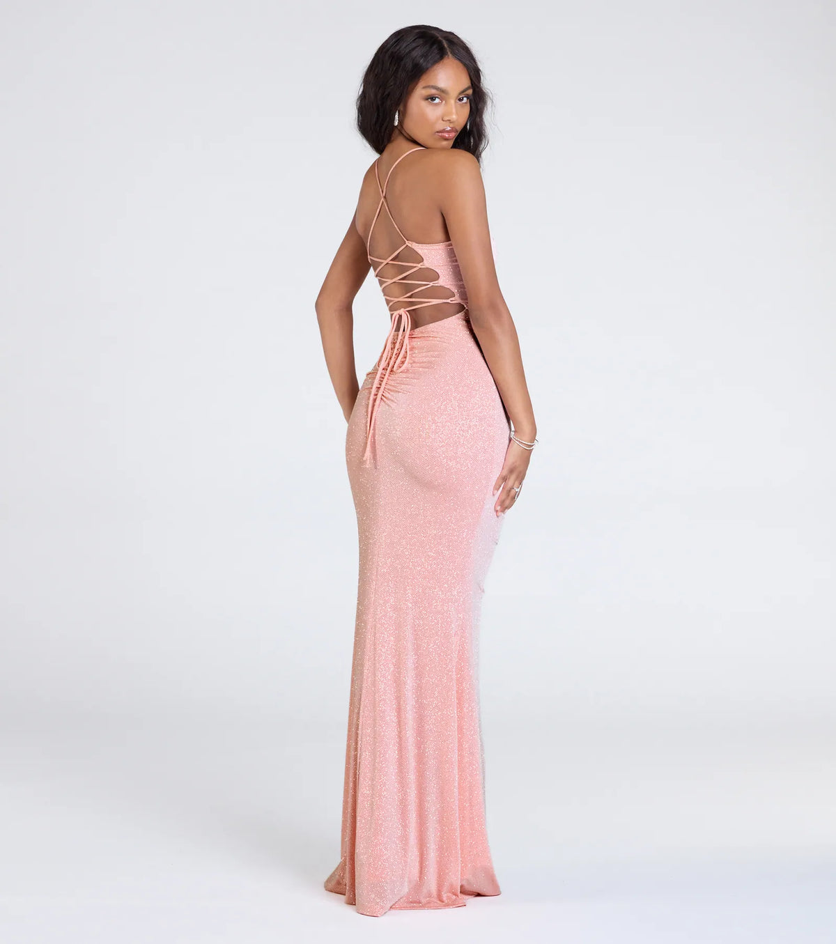 Diane Lace-Up Slit Mermaid Glitter Formal Dress