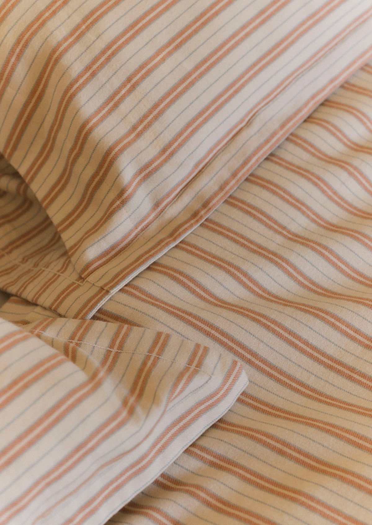 Ines Stripe Cotton Flannel Duvet Cover | Apricot/Soft Blue