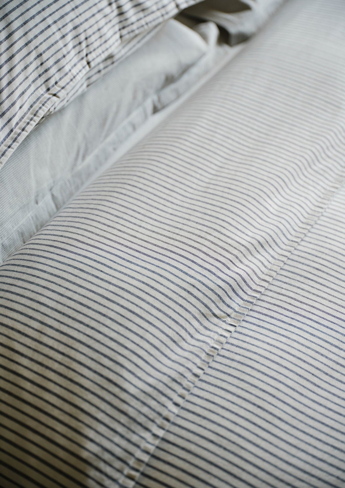 Pyjama Stripe Cotton Duvet Cover | Navy/Ecru