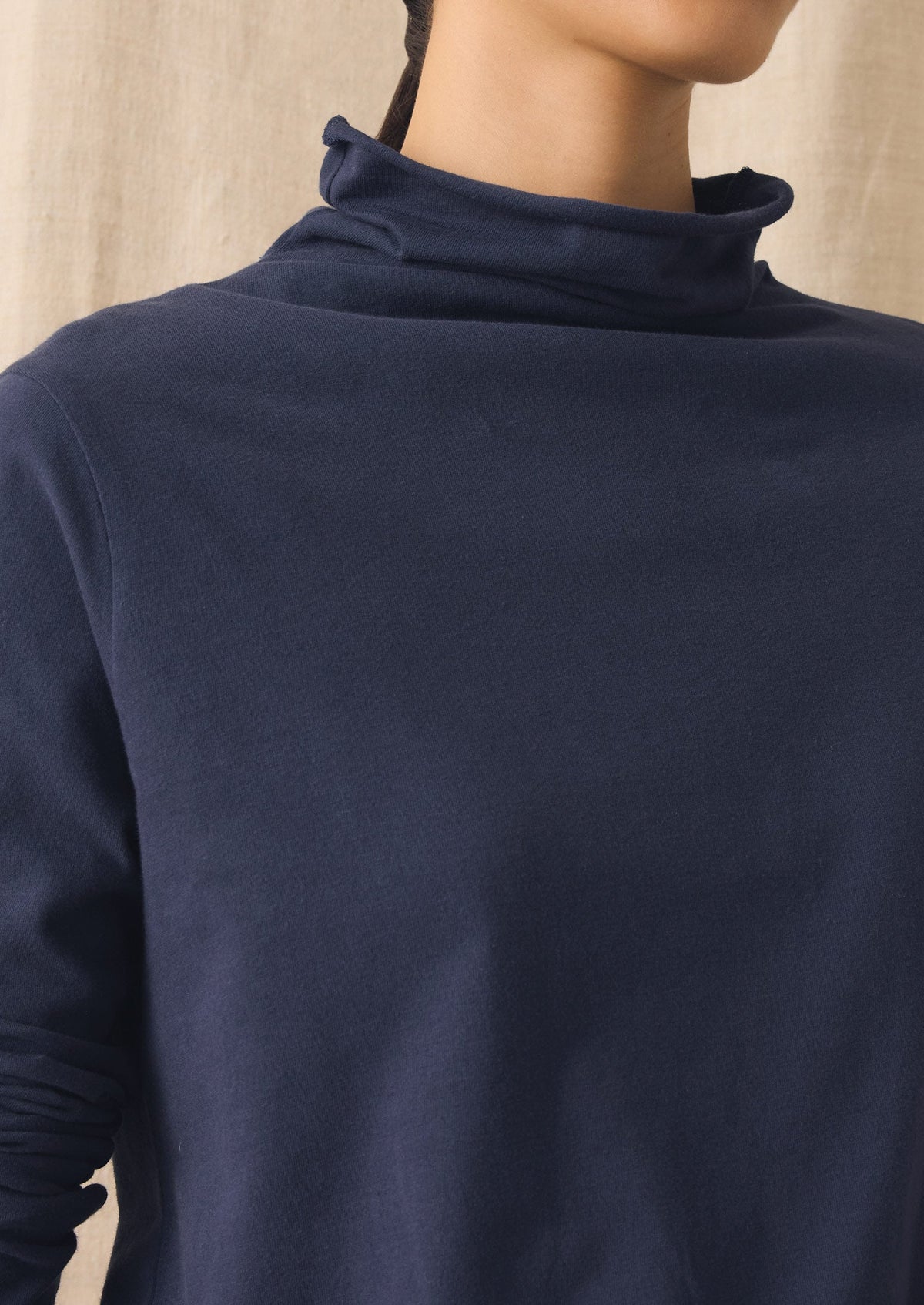 High Neck Soft Cotton Tee | Ink Blue