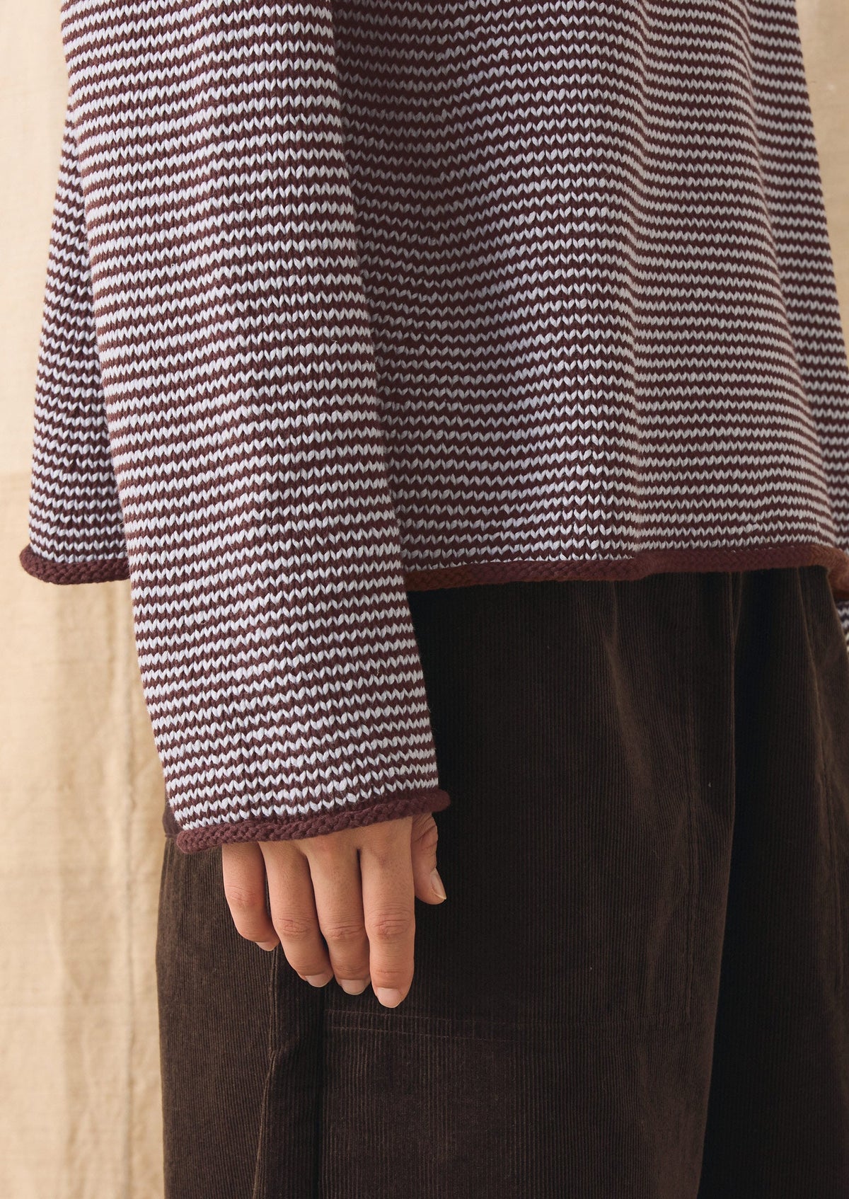 Stripe Linen Cotton Sweater | Brown Ochre/Periwinkle