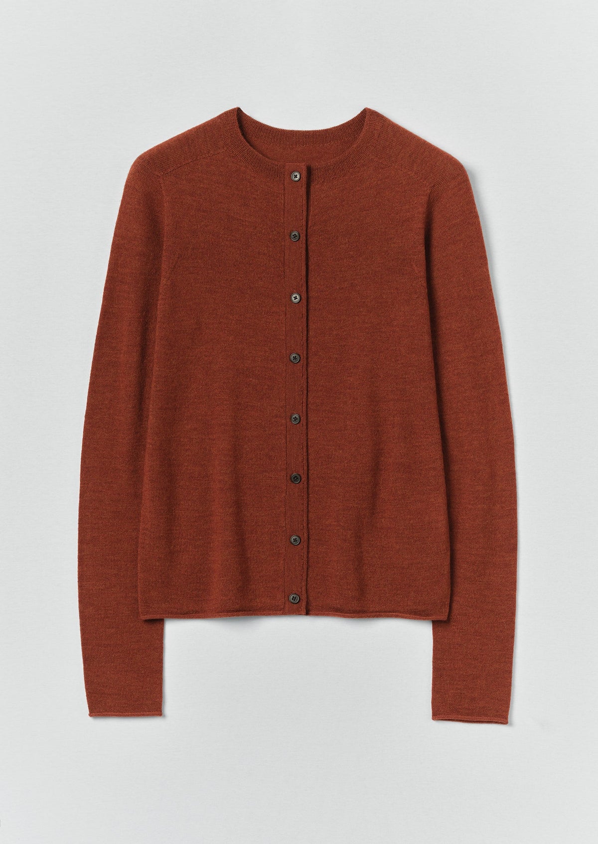Wool Cashmere Neat Cardigan | Warm Terracotta