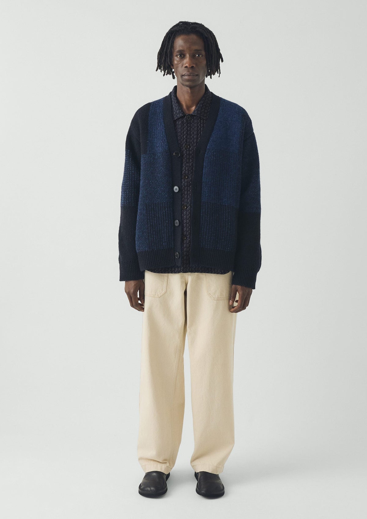 Jacquard British Wool Cardigan | Navy/Cobalt