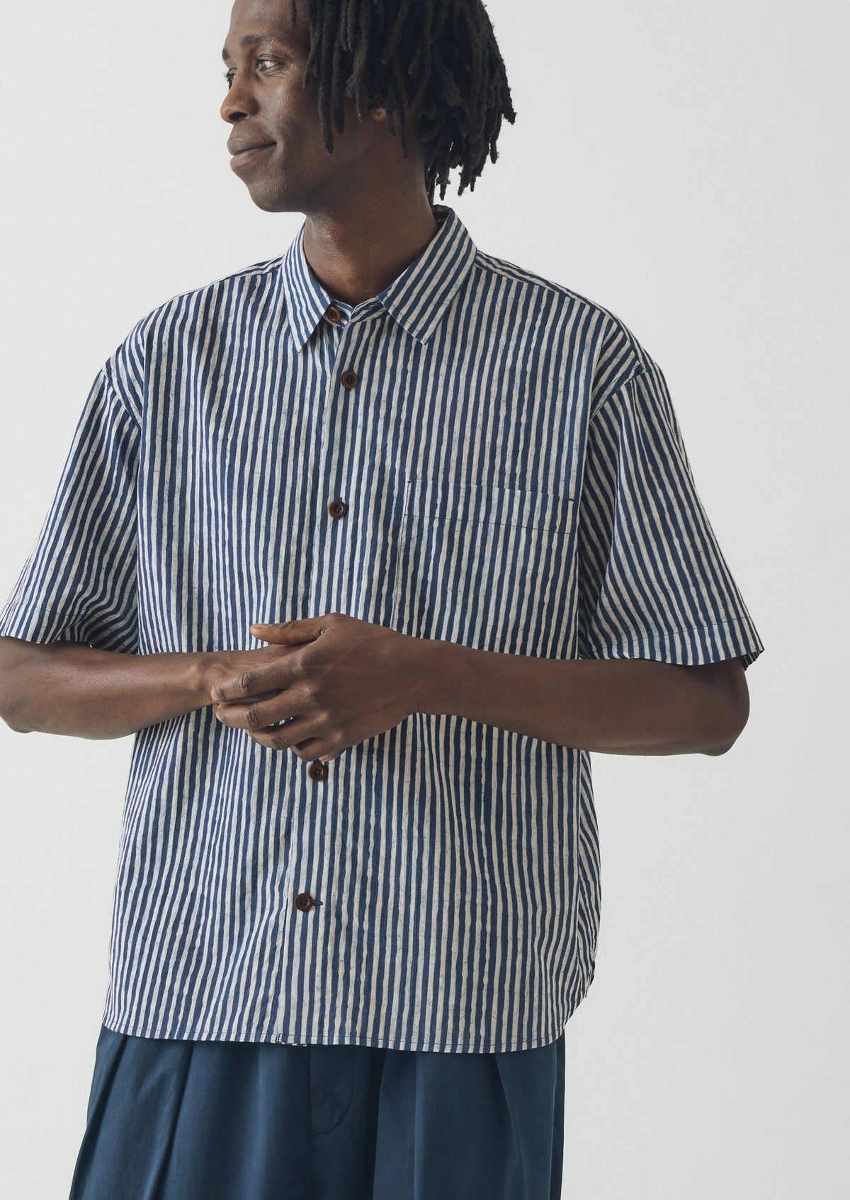 Natural Dye Stripe Cotton Shirt | Indigo