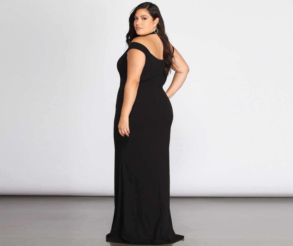 Plus Adelina Formal Halter Crepe Dress