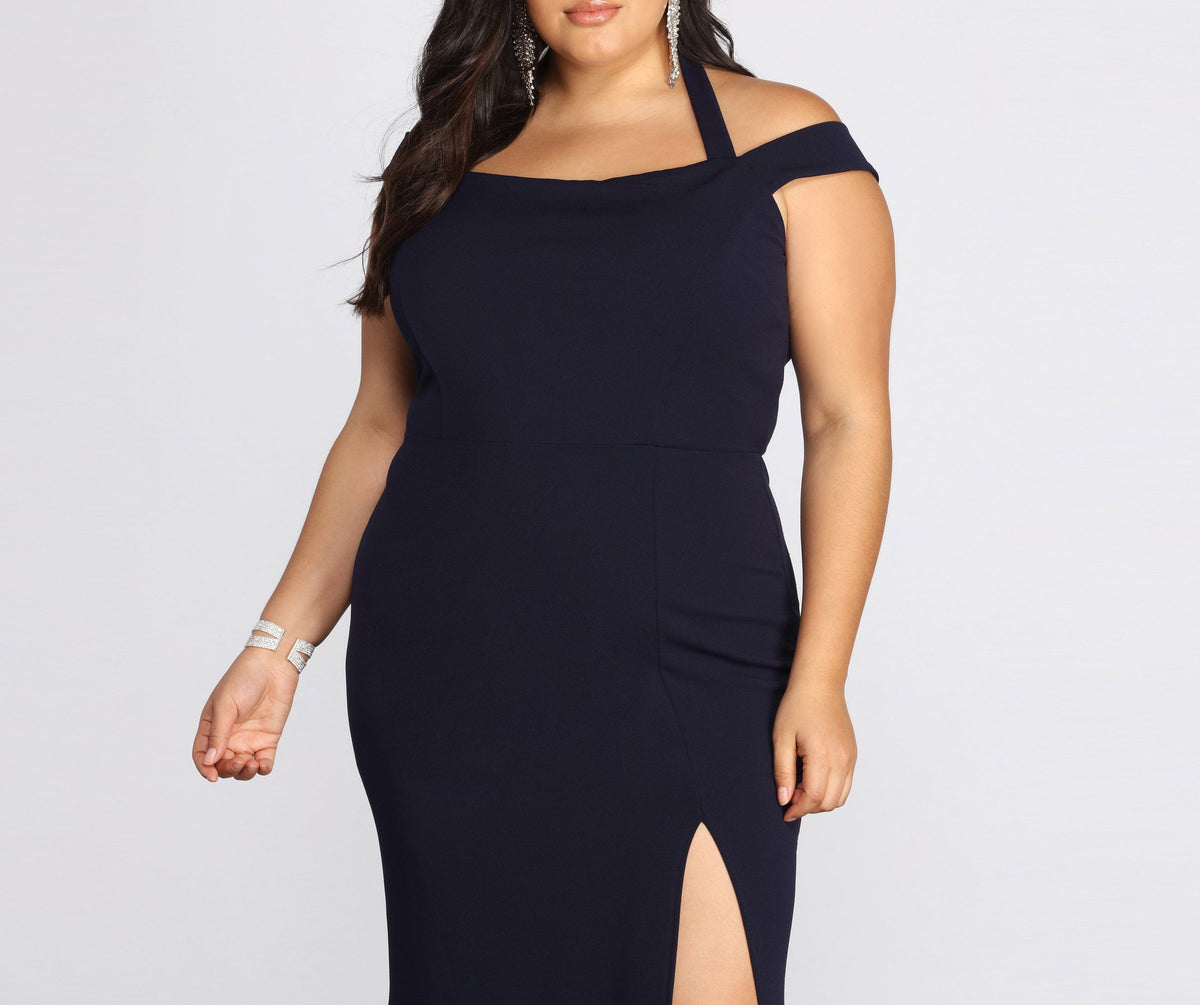 Plus Adelina Formal Halter Crepe Dress