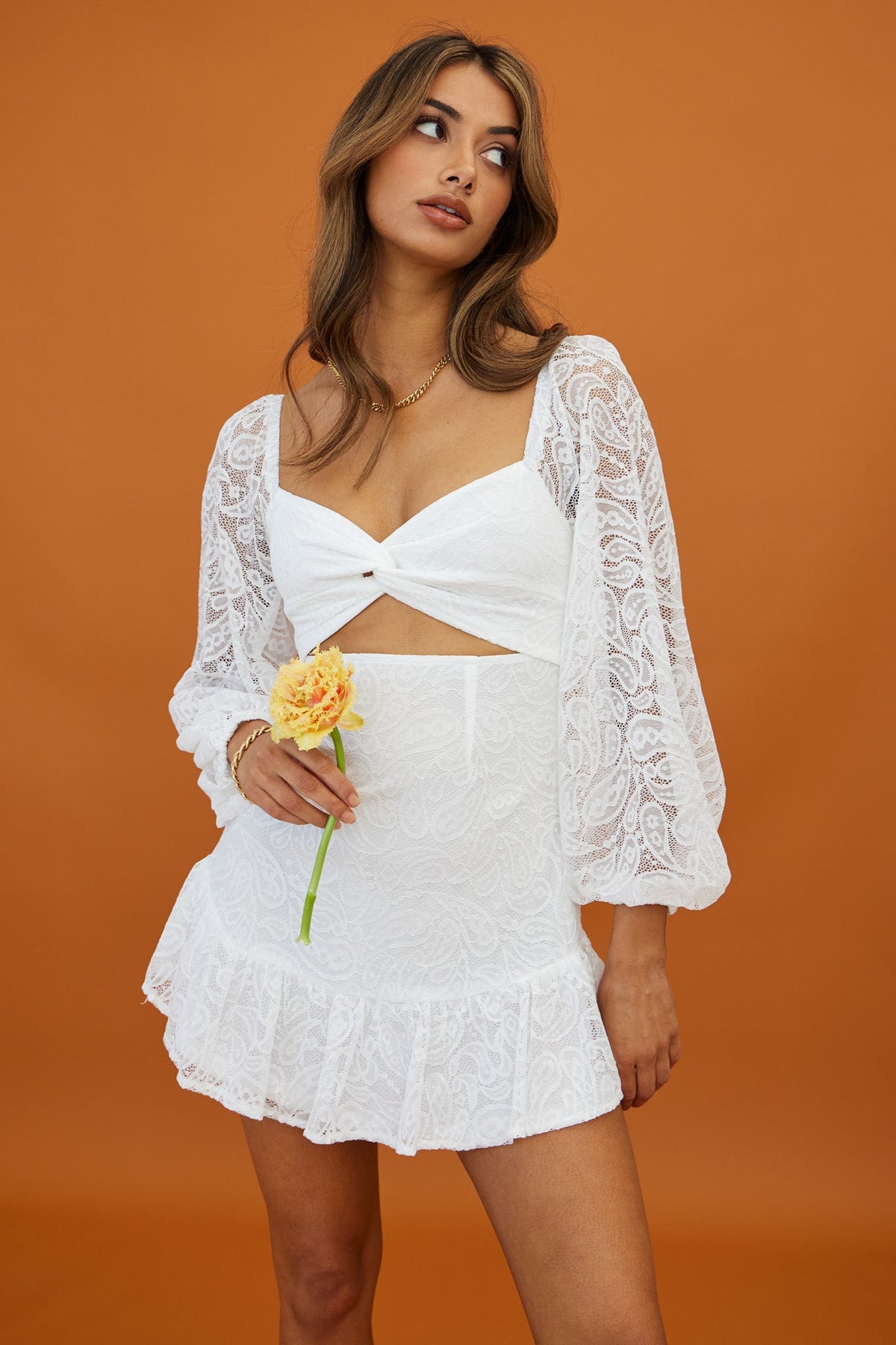 La La Land Twisted Bust & Back Paisley Lace Mini Dress White