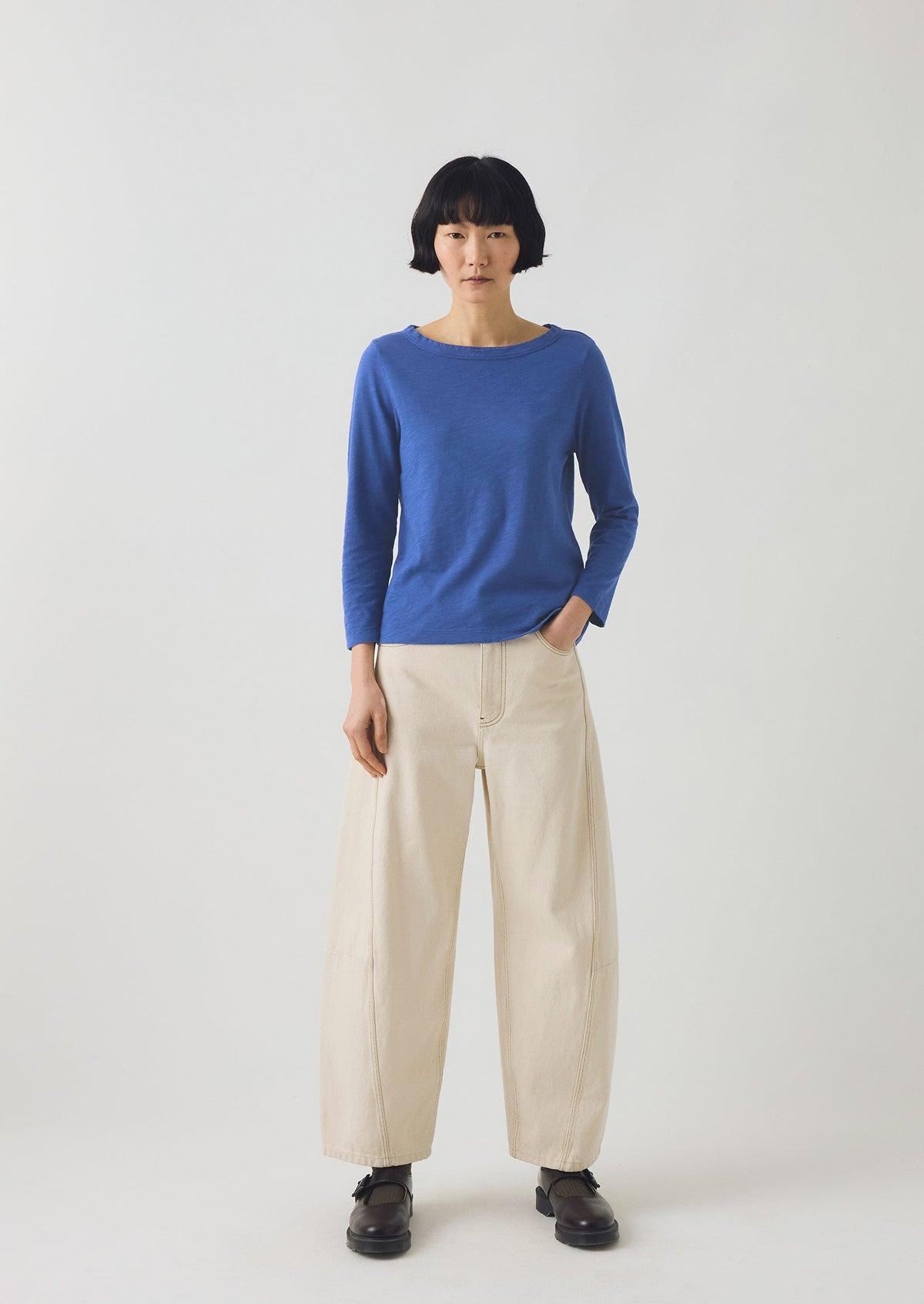 Lia Cotton Boat Neck Tee | Cobalt