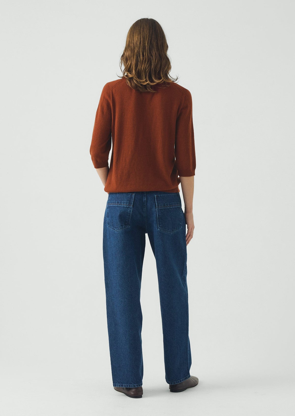 Wool Cashmere Half Sleeve Sweater | Russet