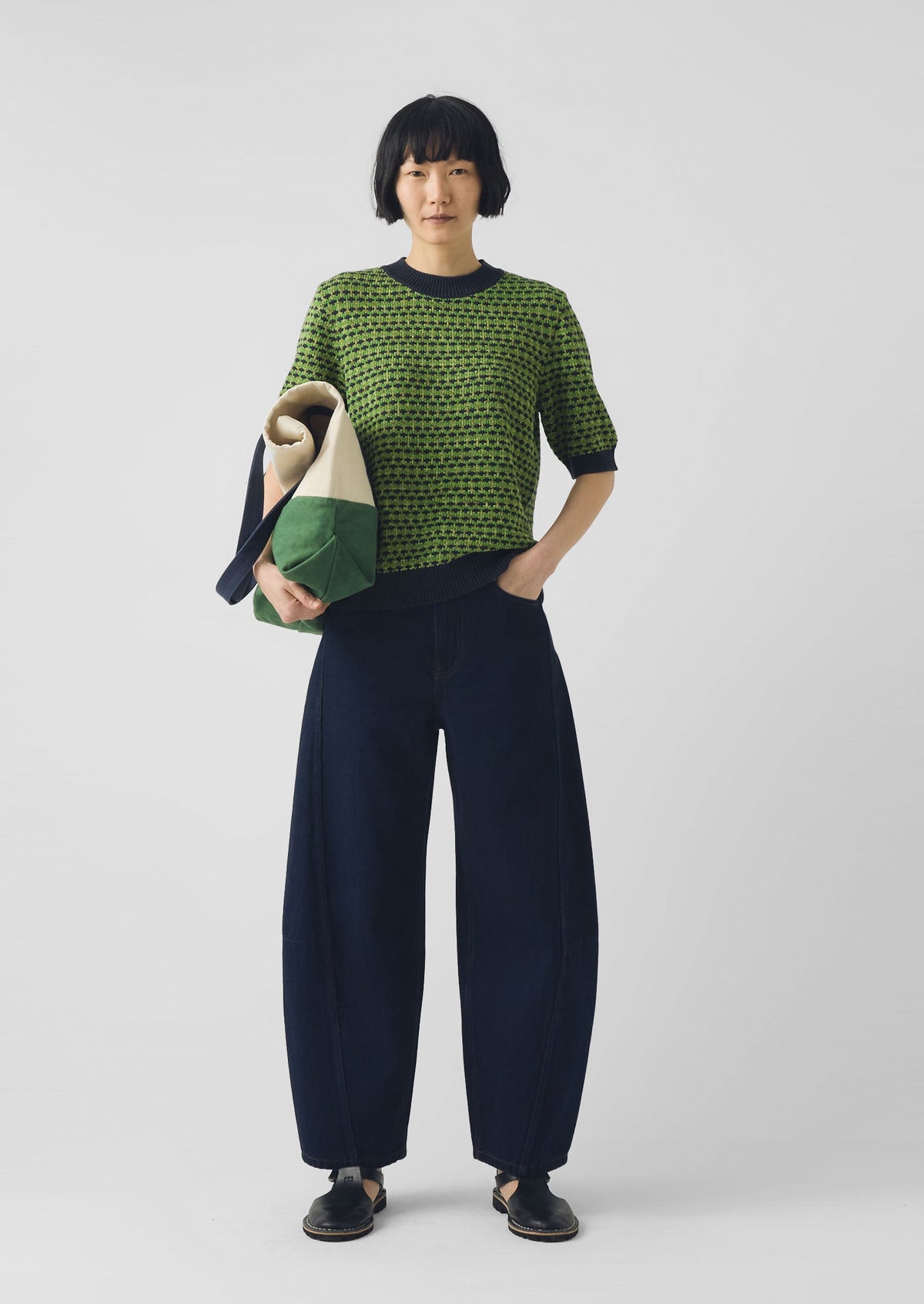Jacquard Knitted Cotton Top | Green Multi