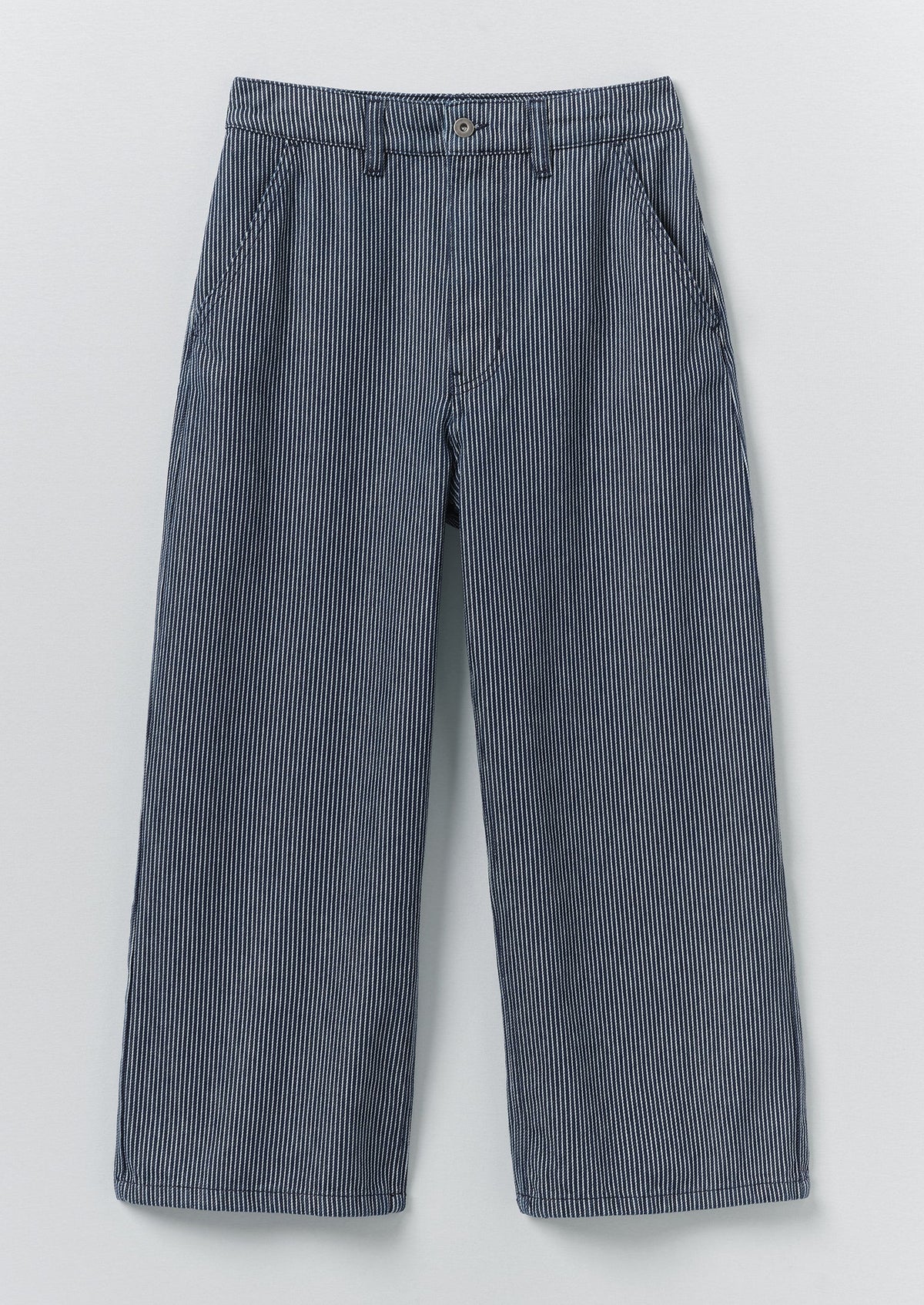 Hickory Stripe Denim Wide Leg Trousers | Ecru/Indigo