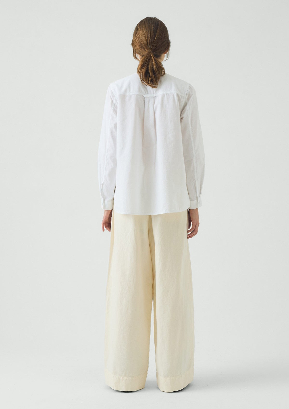 Round Neck Cotton Oxford Shirt | Paper White