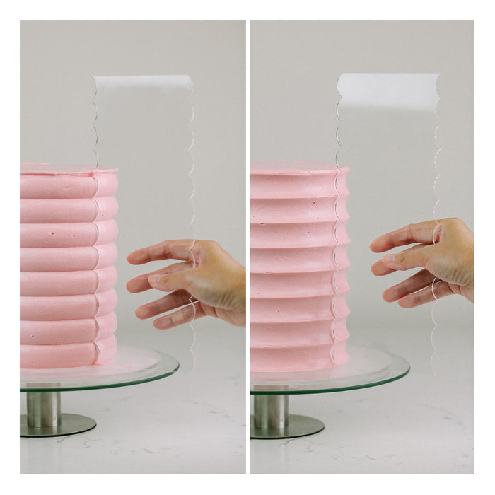 Acrylic Icing Combs provide ribbon patterns when used as a scraper when frosting your buttercream cakes.  Achieve that detailed "ribbon" or layered look with these versatile patterned icing combs.