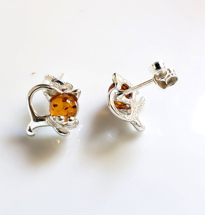 cat silver stud earrings