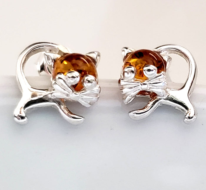 cat stud silver earrings