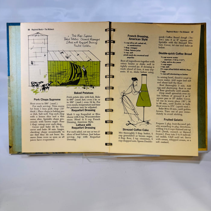 Betty Crocker's Dinner for Two Cook Book by General Mills (1958), Illustrated by Charles Harper, Simon and Schuster, First Edition, Hardcover with Metal Spiral Binding