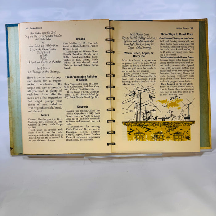 Betty Crocker's Dinner for Two Cook Book by General Mills (1958), Illustrated by Charles Harper, Simon and Schuster, First Edition, Hardcover with Metal Spiral Binding