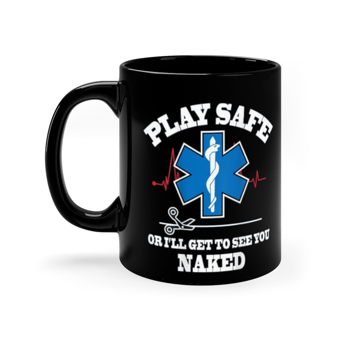 Black mug 11oz - Play Safe