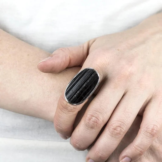 Black Tourmaline Ring - Sterling Silver