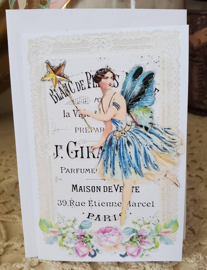 Blue Fairy n Roses Mini Greeting Card