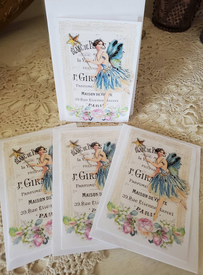 Blue Fairy n Roses Mini Greeting Card