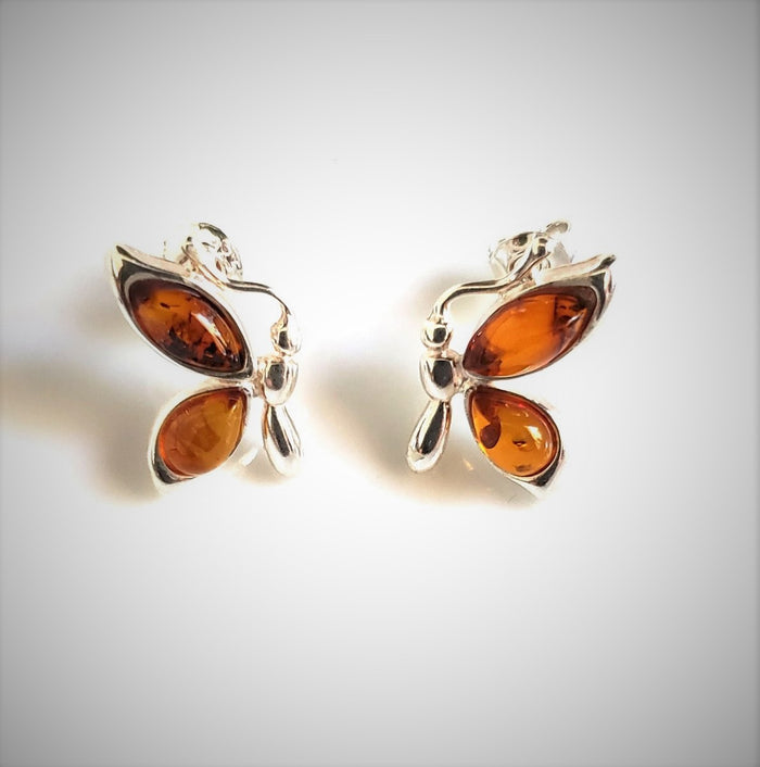 Butterfly Amber Stud Earrings