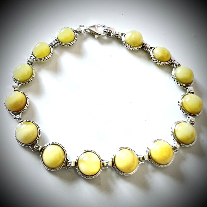 Butterscotch Round Amber Beads Silver Bracelet BuyRussianGifts