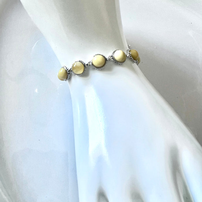 Butterscotch Round Amber Beads Silver Bracelet BuyRussianGifts