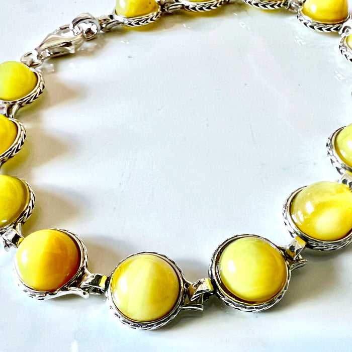 Butterscotch Round Amber Beads Silver Bracelet BuyRussianGifts
