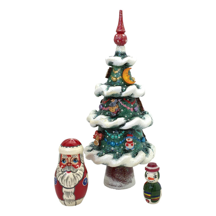 Christmas Tree Matryoshka Set in Blue BuyRussianGifts Store