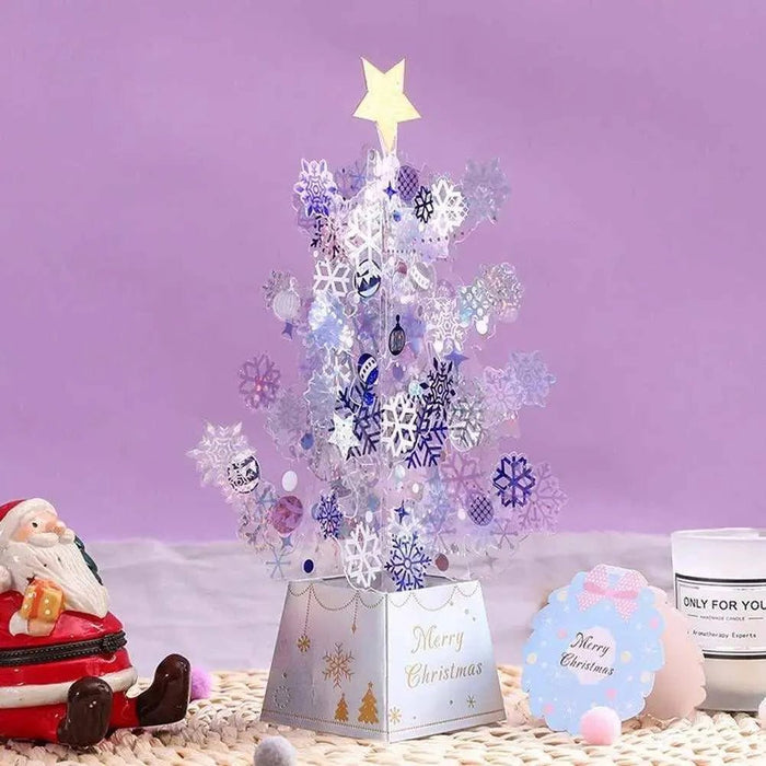 3D Christmas Tree Pop - Up Card - 6x6x24CM - Transparent Snowflake Sequins - Marry Christmas Greeting Card - DiyCraftsProject